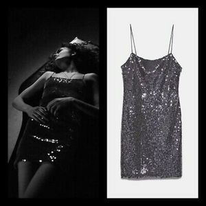 NWT Zara Silver Sequin Mini Bodycon Dress